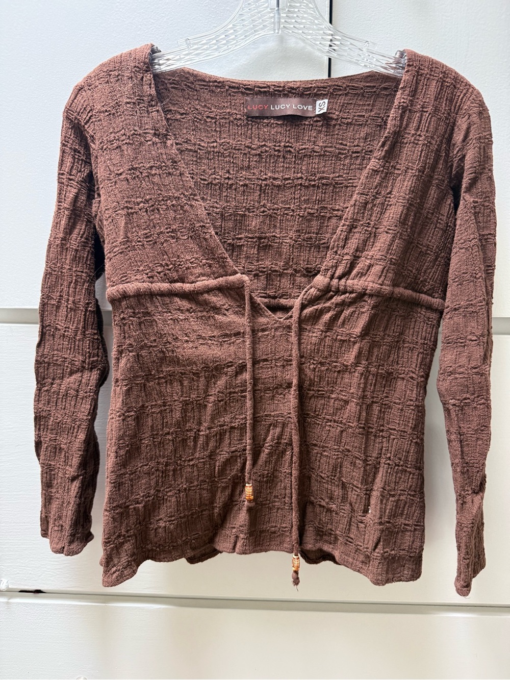 Vintage Lucy Love Women's Brown Crinkle/Textured Tie-Front Tunic